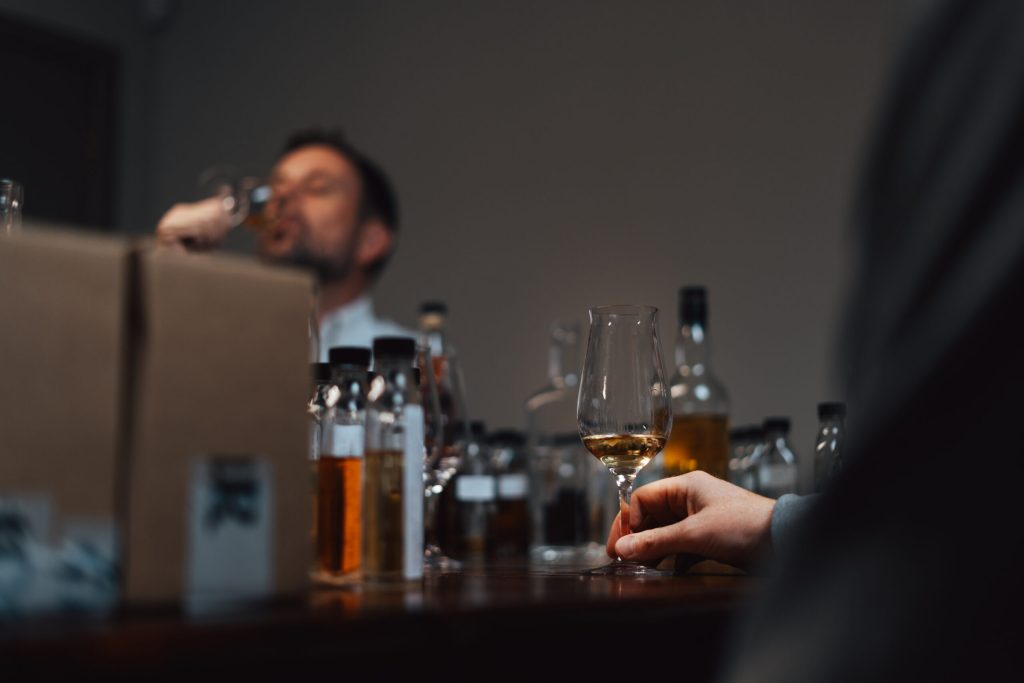 Spirits lined up on the bar at Cadenhead's